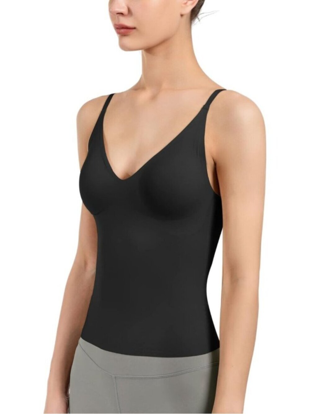 Women's Black Fit Camisole with Built in Bra - Spaghetti Straps Camis Tank